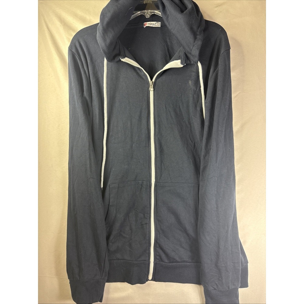 H2H Mens Long Sleeve Drawstring Hoodie Zip Up  Pockets Naxy Size 2XL Jacket Soft